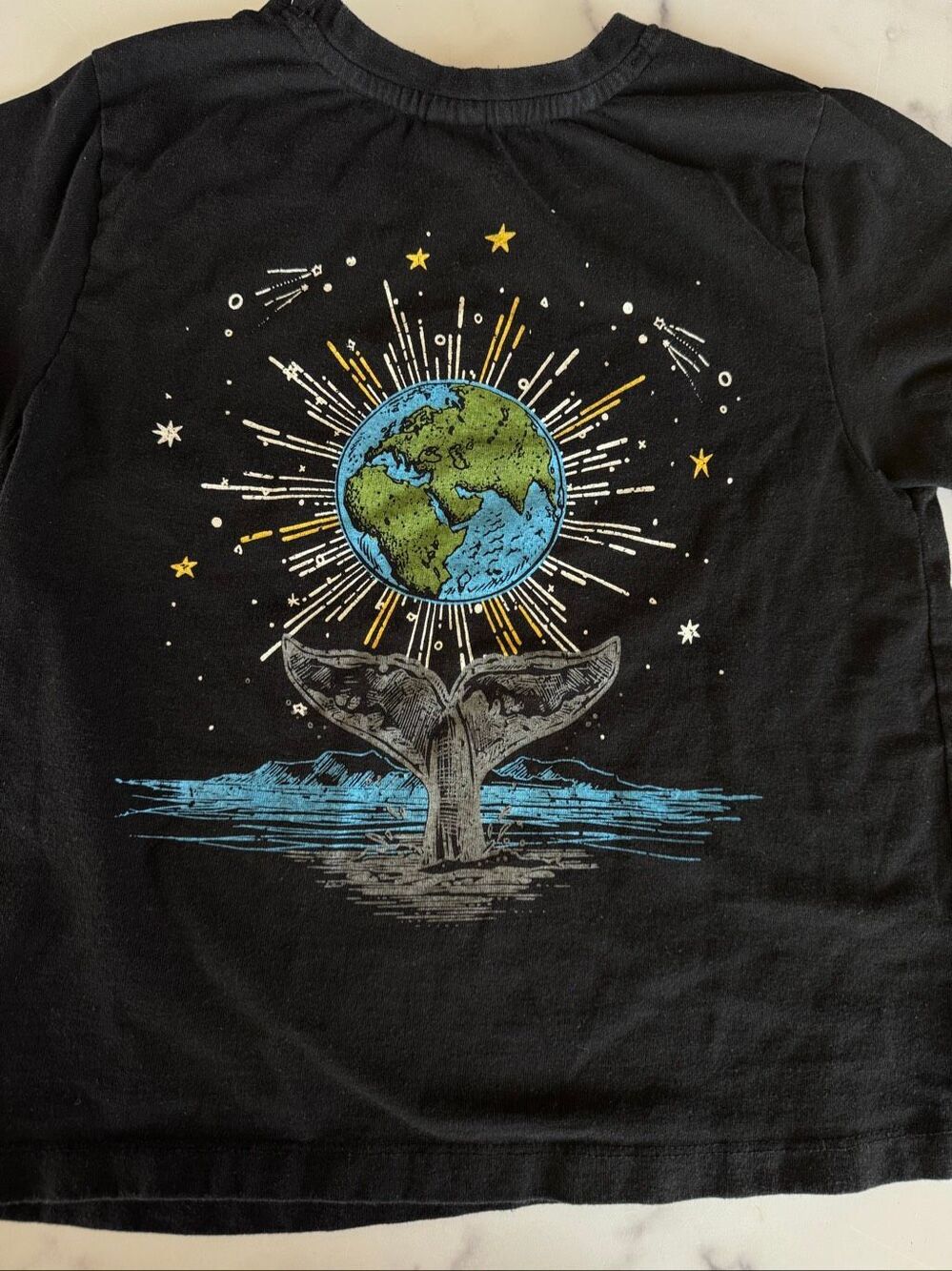 Recycled threads kids unisex XS 4-5 year planet earth black short sleeve t-shirt